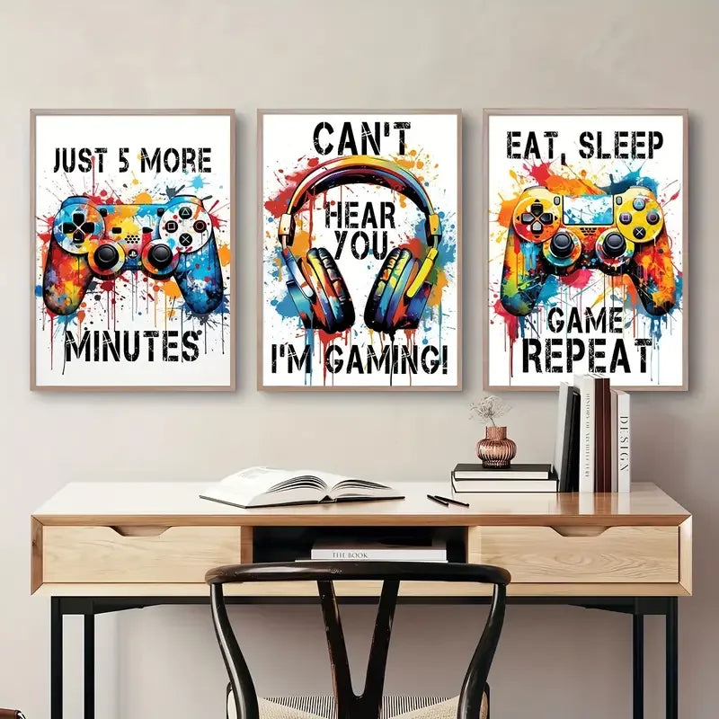 Gaming Graffiti Gamepad & Earphone Wall Art Canvas Posters - Image 3