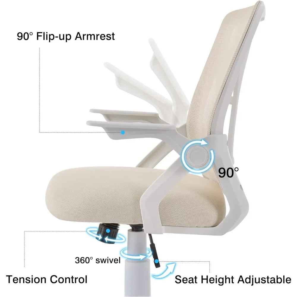 Beige Mid-Back Desk Chair – Ergonomic Swivel Office Chair with Adjustable Arms & Mesh Lumbar Support - Image 4