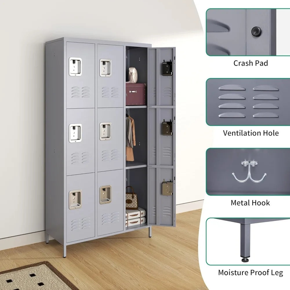Metal Lockers for Employees – 9-Door Steel Storage Locker Cabinet for Home, Office, School & Gym - Image 4