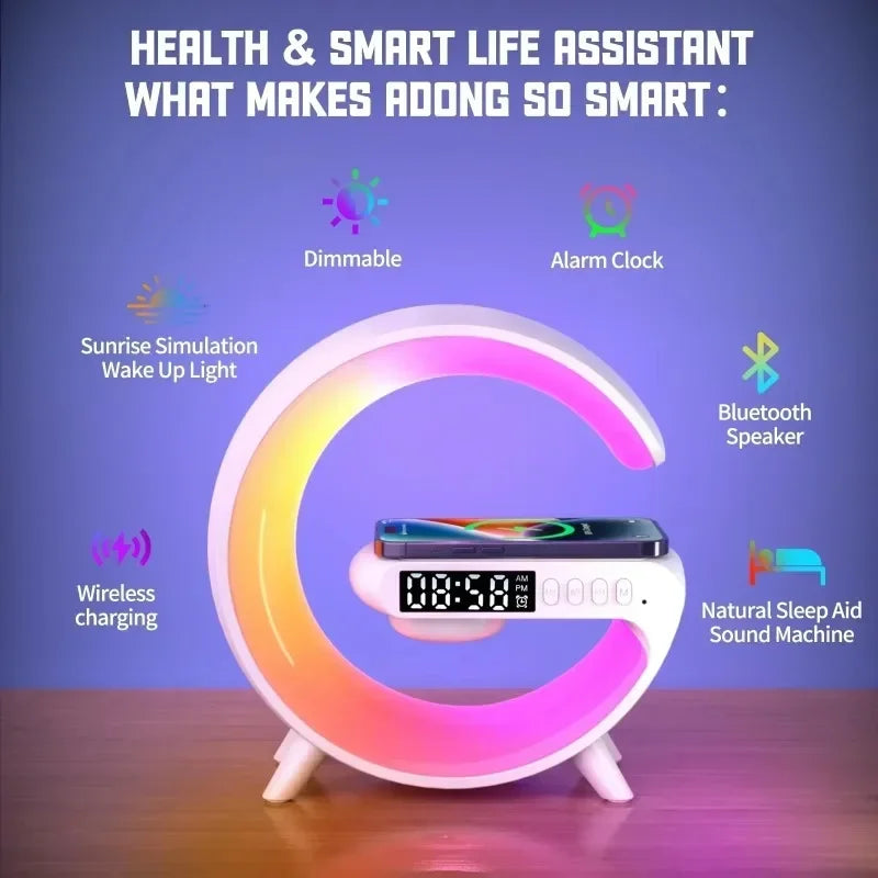 5.9" Wireless Charger with Bluetooth Speaker – RGB Clock Lamp Desktop Stand for iPhone & Samsung - Image 3