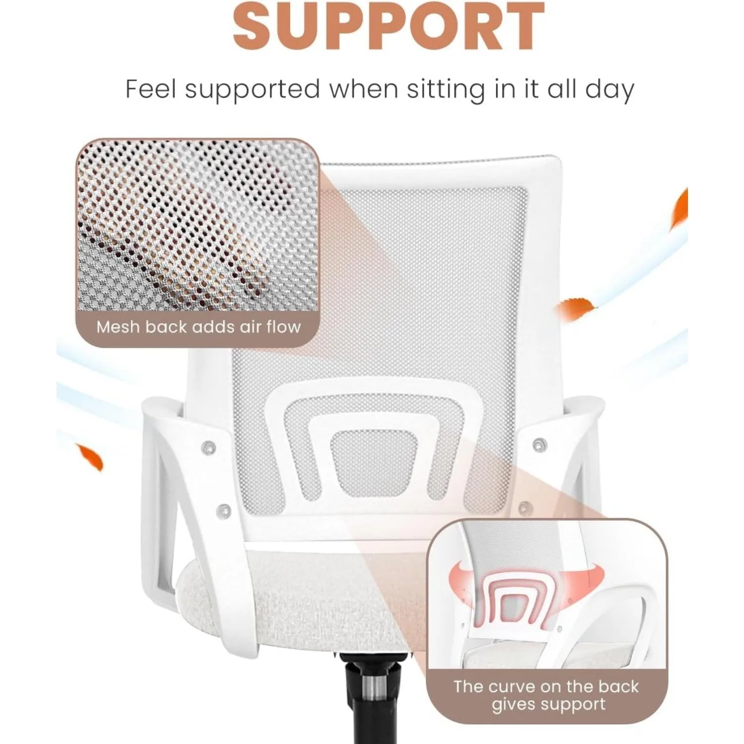 Office Chair – Ergonomic Mid Back Computer Desk Chair with Lumbar Support (Ivory) - Image 4