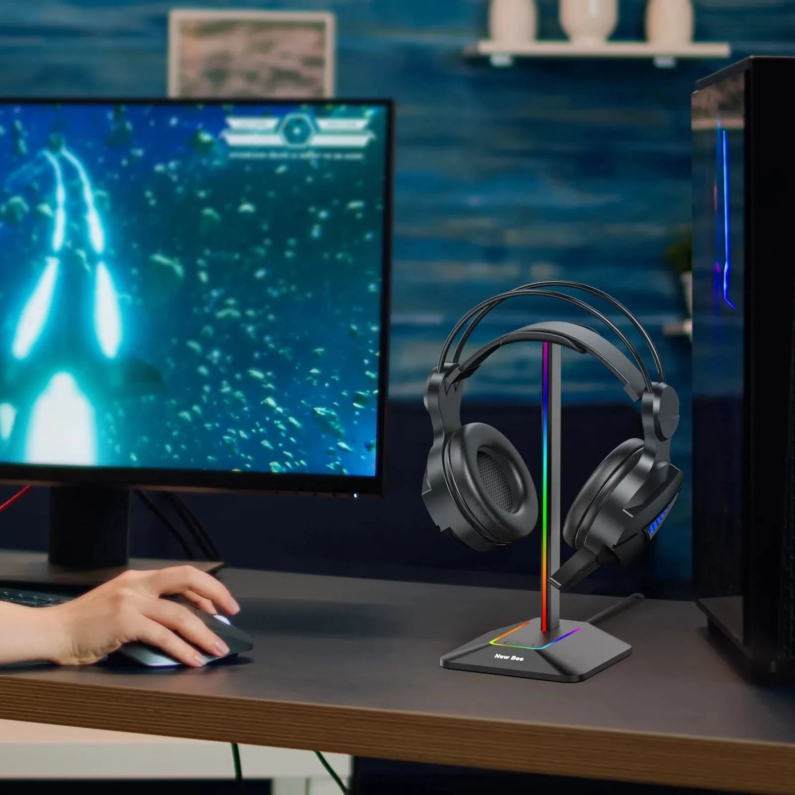 New Bee Z8 RGB Headphones Stand - Image 2