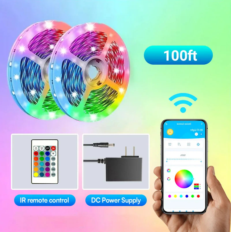 Intelligent WiFi LED Light Belt – 100ft/200ft RGB Strip with APP & Remote Control, Built-in Mic - Image 2