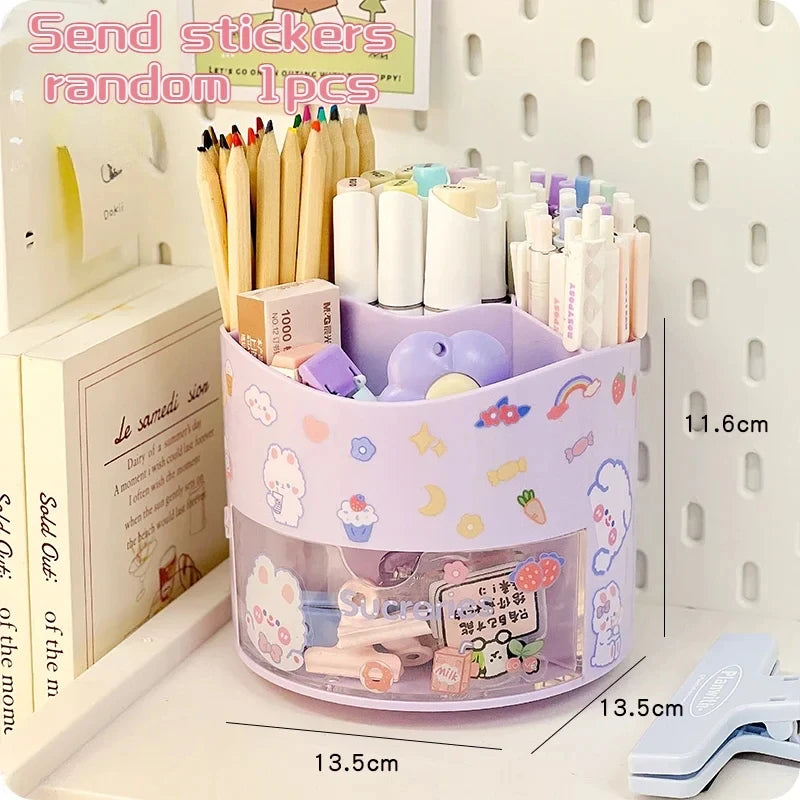 Cute Rotating Pen Holder with Drawer – Kawaii Stationery Storage Box Organizer for School & Office Desks - Image 11