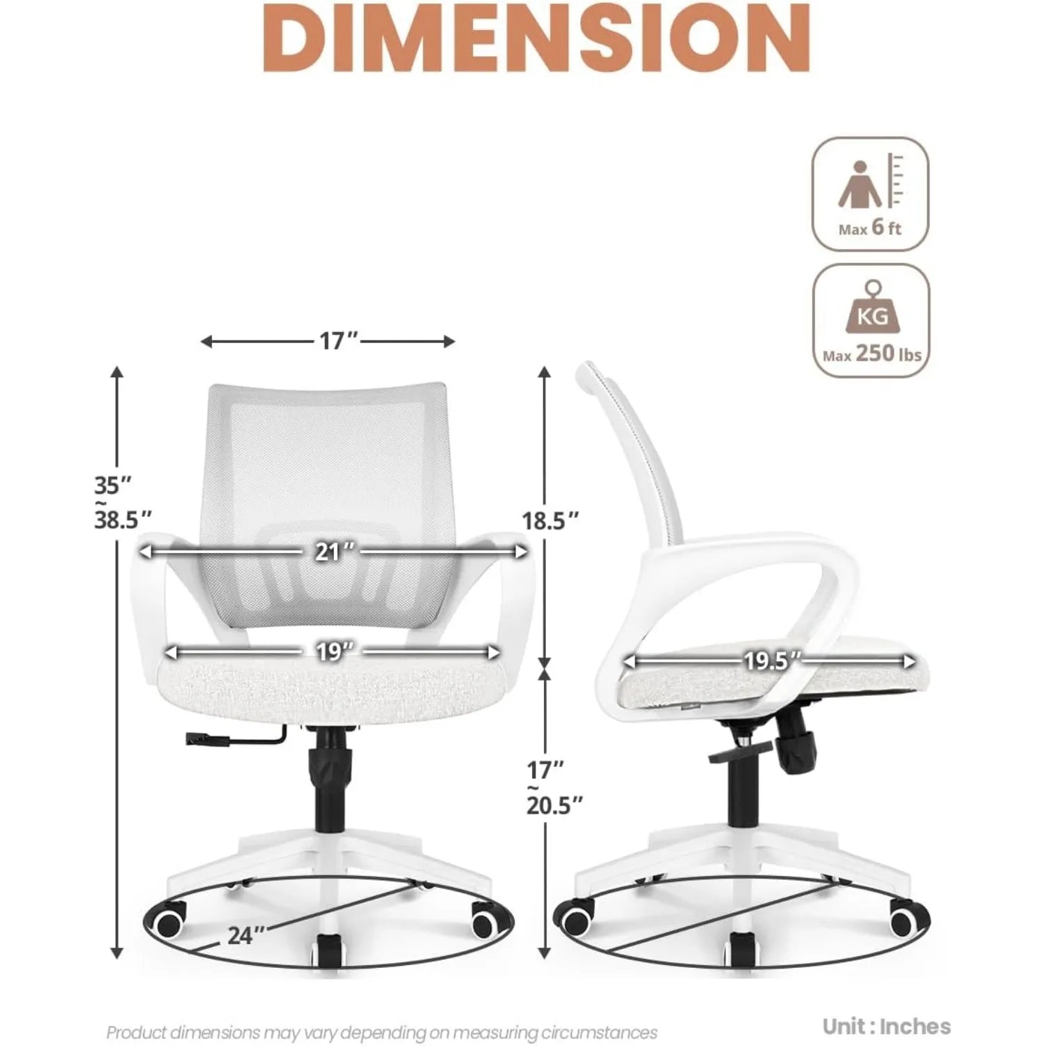 Office Chair – Ergonomic Mid Back Computer Desk Chair with Lumbar Support (Ivory) - Image 3