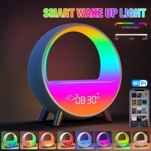 LED Sunrise Wake-Up Light – Smart Alarm Clock with 15W Wireless Charger & White Noise Night Lamp