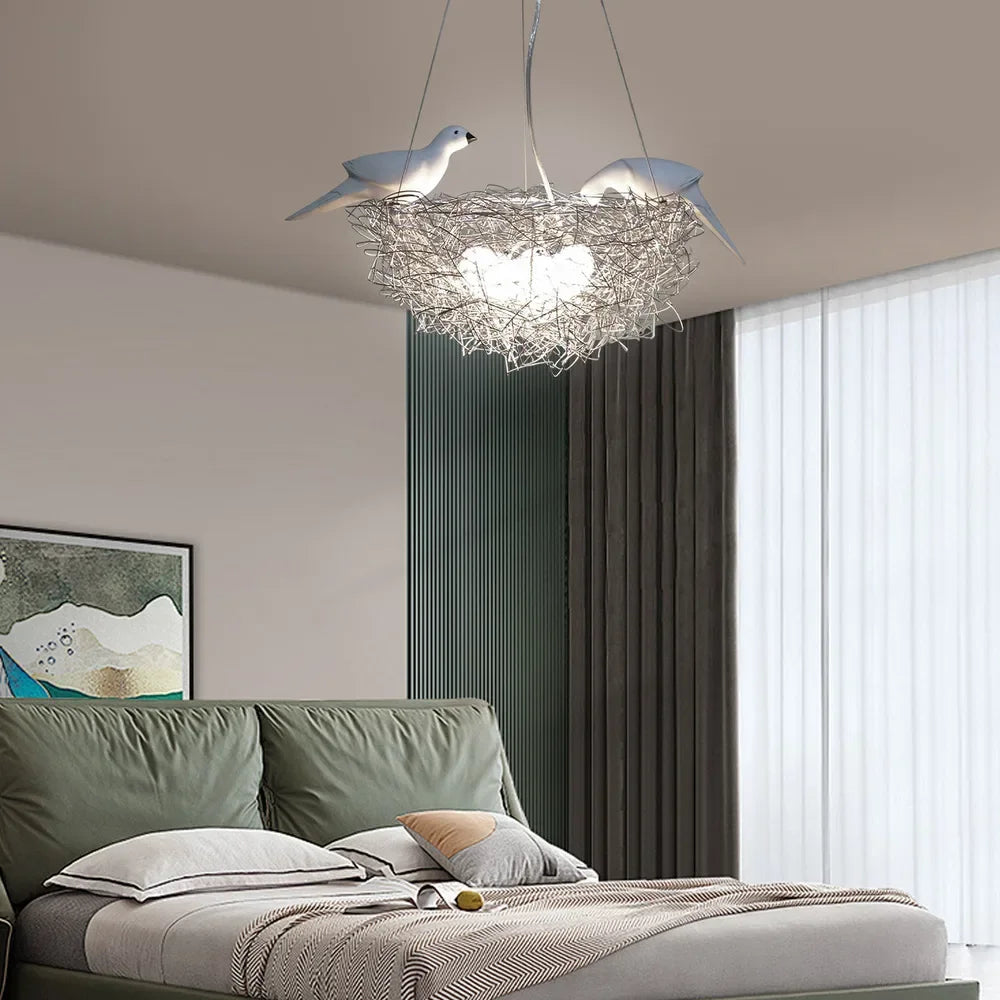 Bymaocar LED Bird's Nest Art Pendant Light – Warm Indoor Lighting Fixture with Adjustable Cord - Image 6