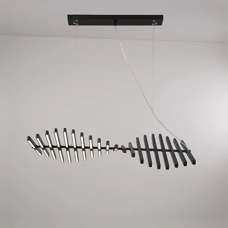 Nordic Fishbone Chandelier – Modern Minimalist Strip Pendant Light for Living Room, Office & Restaurant