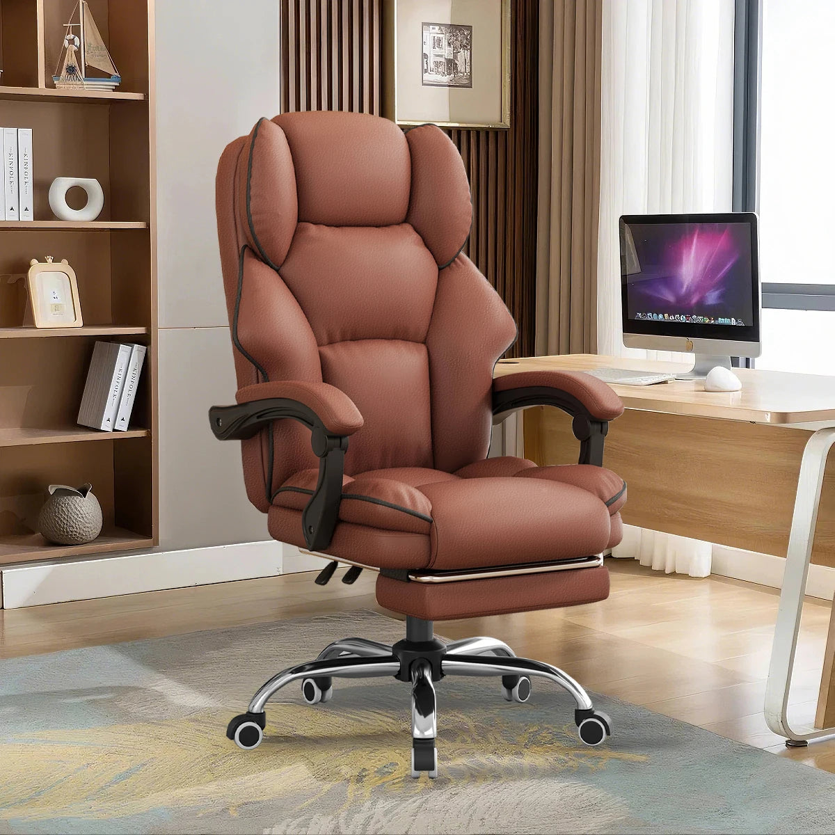 Executive Office Chair – High Back Leather Desk Chair with Footrest & Ergonomic Swivel Design - Image 7