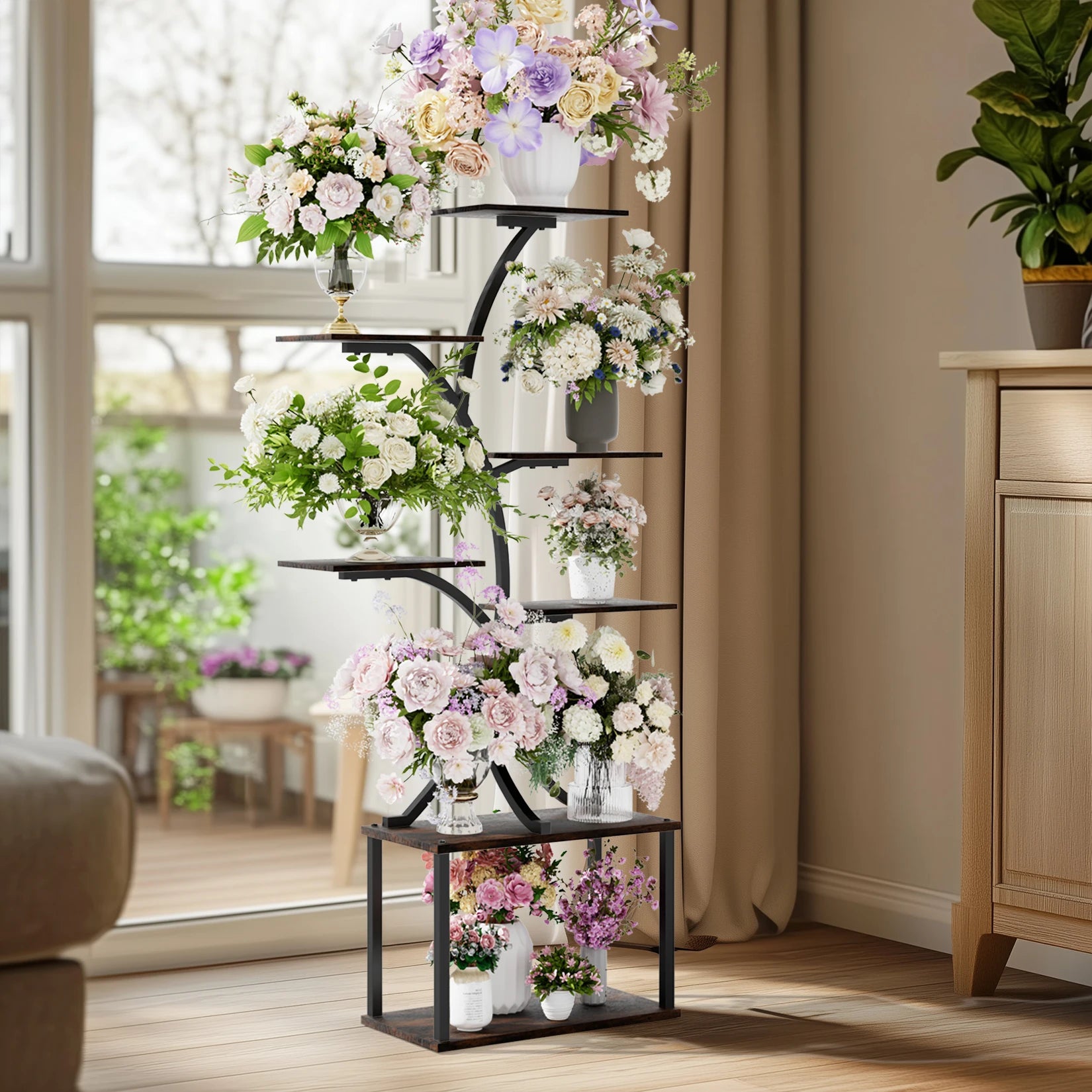 Industrial Tree-Shaped Plant Stand – Multilayered Indoor/Outdoor Flower Display Rack for Home & Garden Corners - Image 3