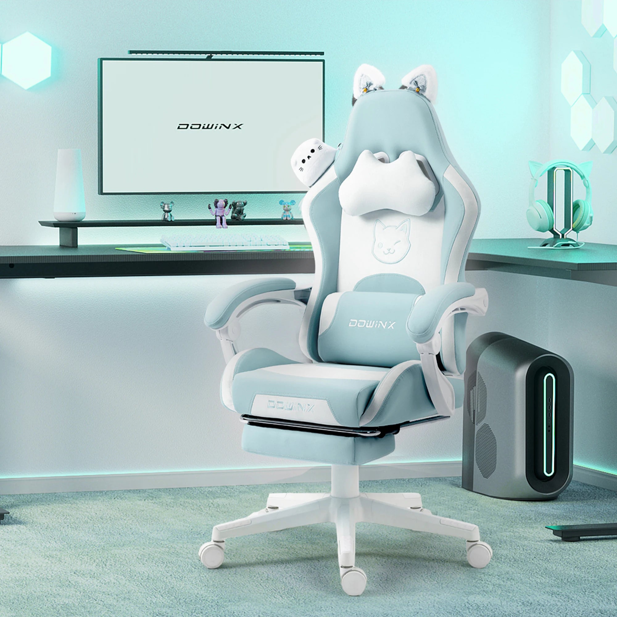 Dowinx Gaming Chair – Cute Cat Ears Design with Massage Lumbar Support - Image 7