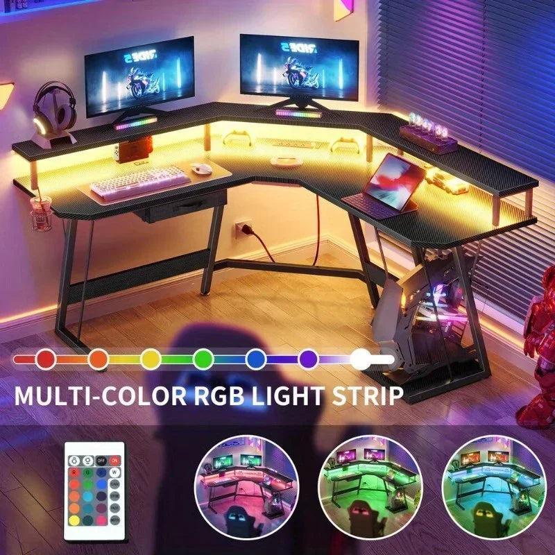 Gaming Corner Desk – L-Shaped Computer Desk with RGB LED Lights & Built-In Power Outlets - Image 4