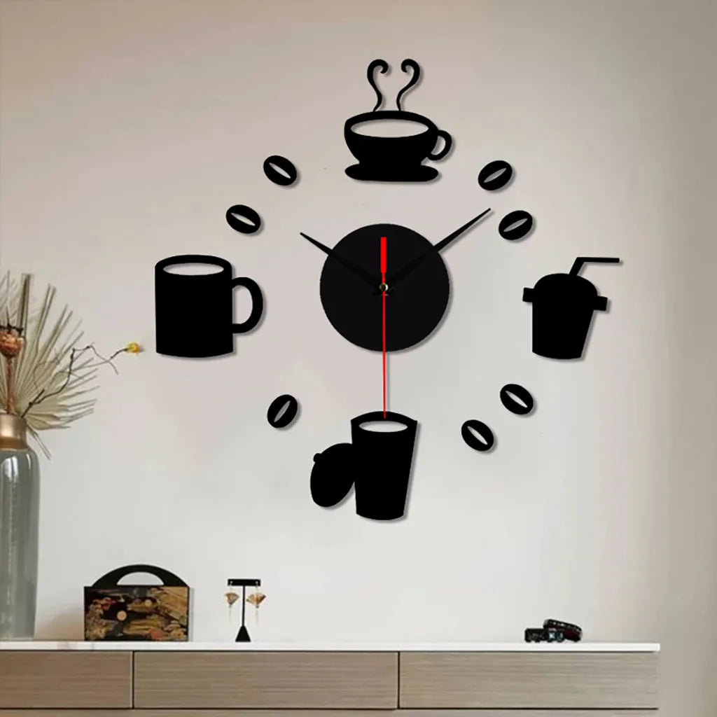 3D Mirror Wall Clock – Modern Silent Acrylic DIY Wall Art with Coffee Cup Design - Image 11
