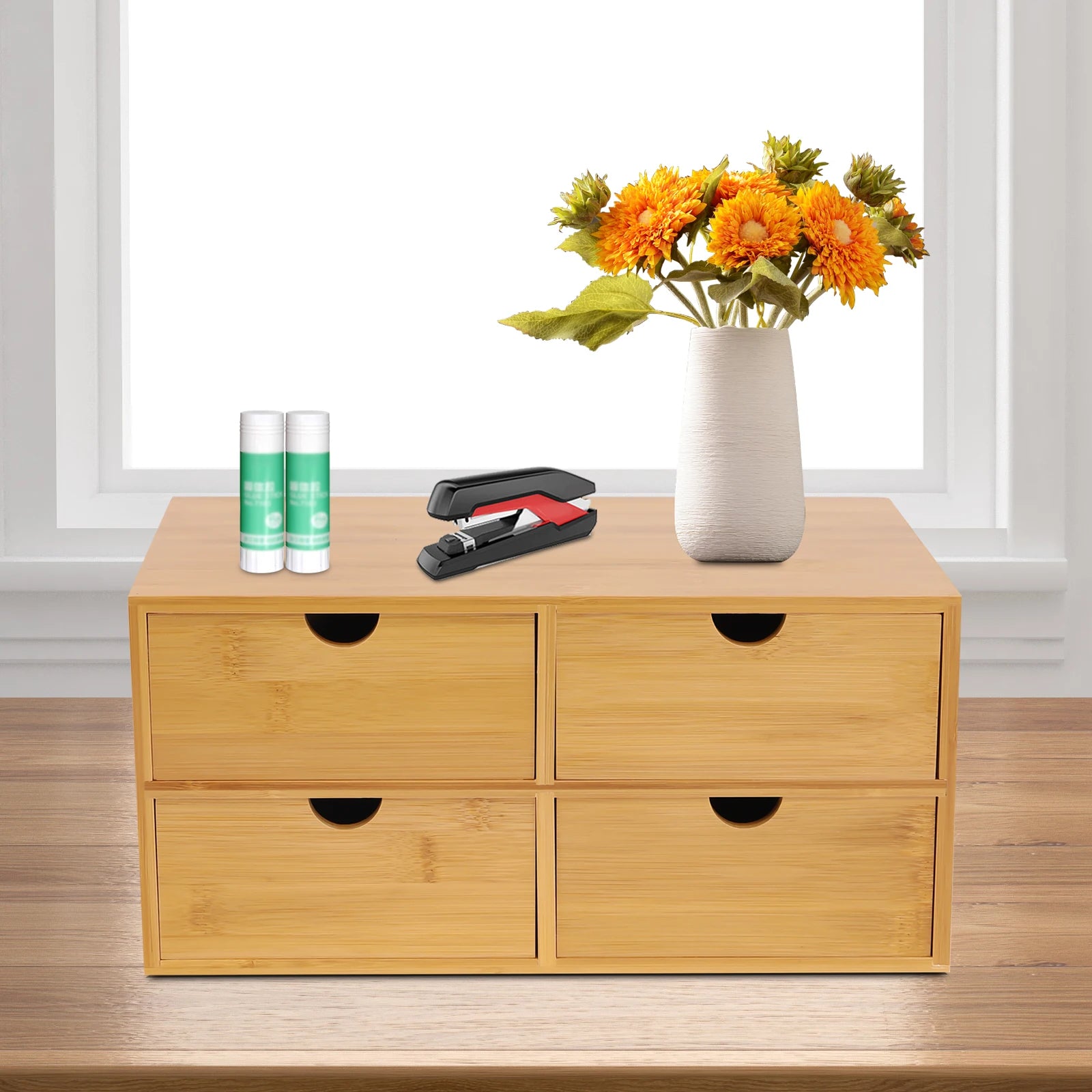 4-Drawer Mini Bamboo Desk Organizer – Tabletop Storage Box for Office, Home, Toiletries & Supplies - Image 4