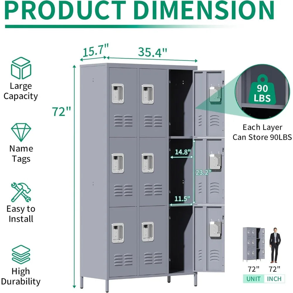Metal Lockers for Employees – 9-Door Steel Storage Locker Cabinet for Home, Office, School & Gym - Image 3