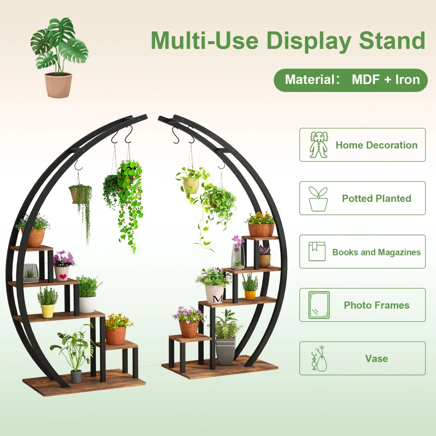 2-Pack Metal Plant Stand – Tall Indoor/Outdoor Flower Display Shelf with Plant Hanger for Garden & Balcony - Image 6