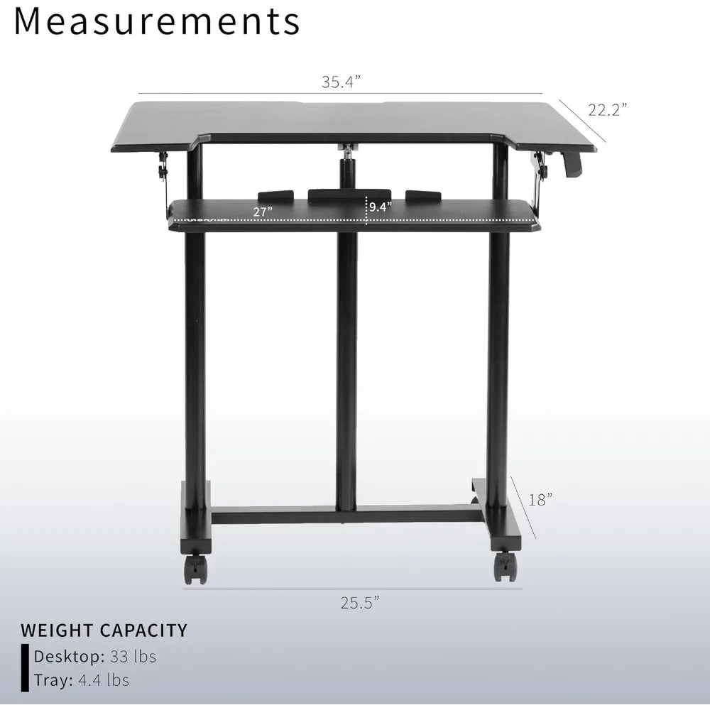 Mobile Height Adjustable Table – Stand Up Desk Cart with Sliding Keyboard Tray, Rolling Computer Workstation & Presentation Desk - Image 3