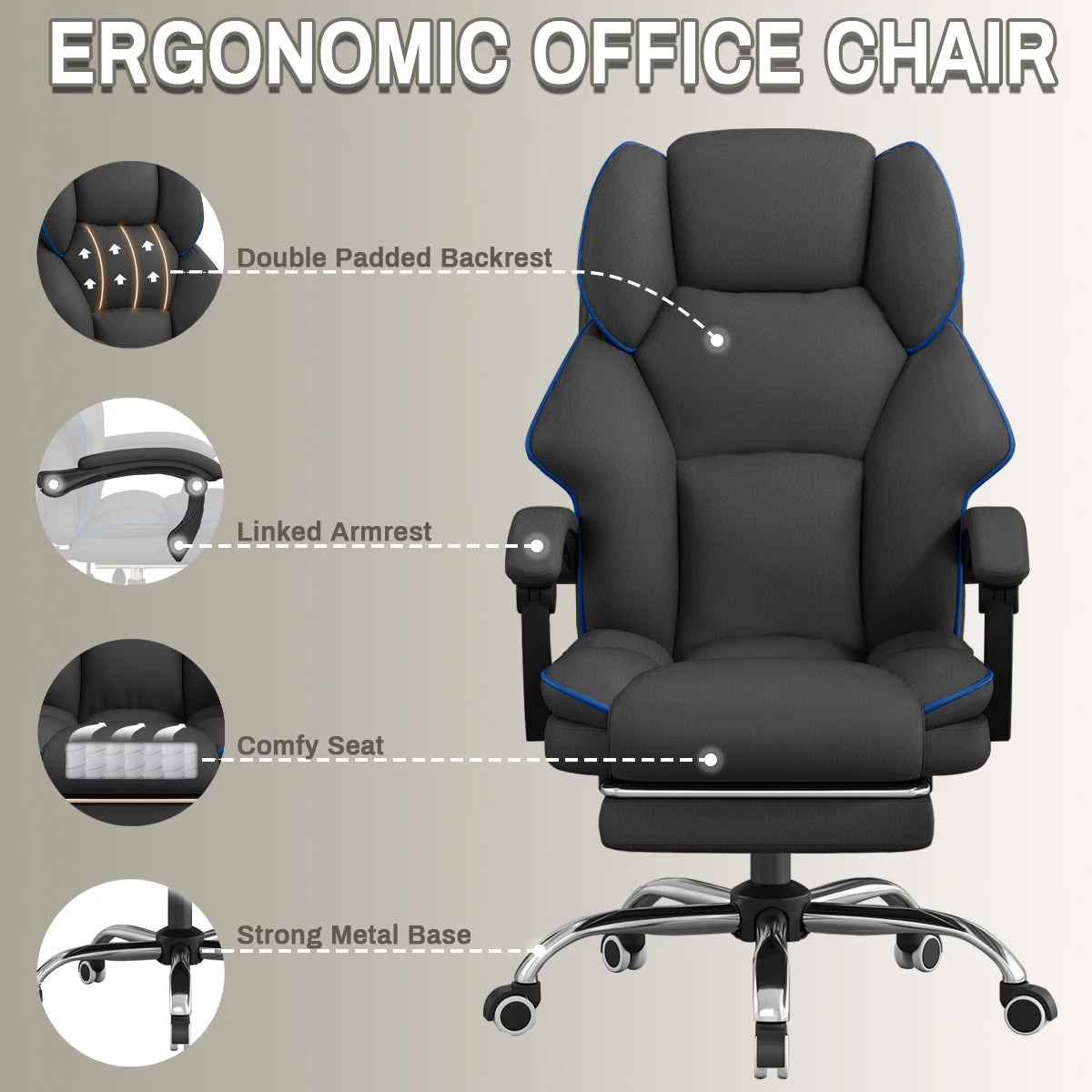 Executive Office Chair – High Back Leather Desk Chair with Footrest & Ergonomic Swivel Design - Image 5