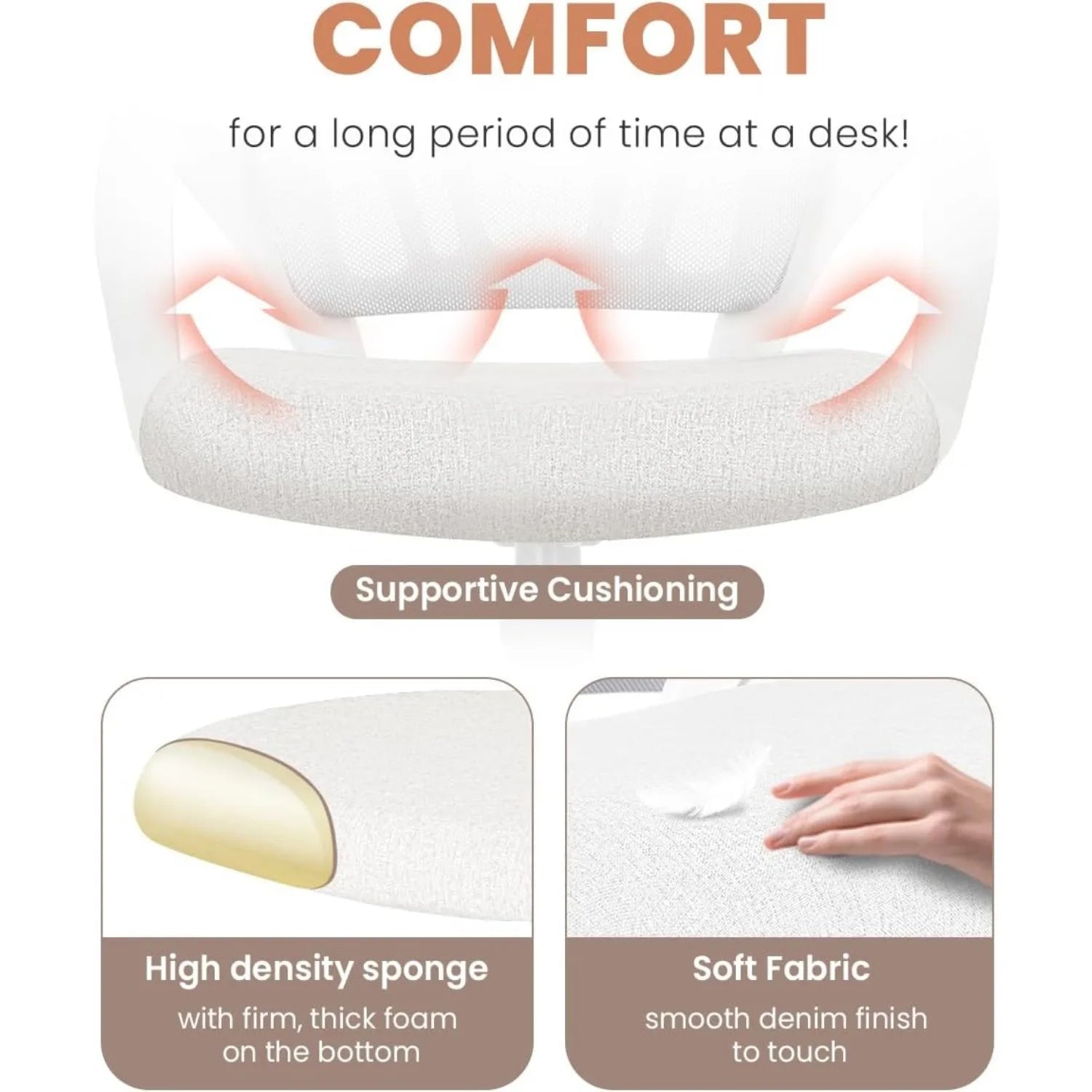 Office Chair – Ergonomic Mid Back Computer Desk Chair with Lumbar Support (Ivory) - Image 5