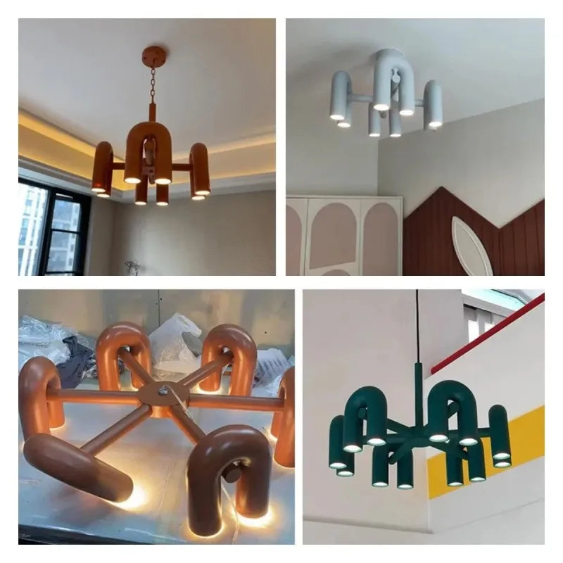 Nordic Macaron U-Shaped LED Chandelier – Creative Pendant Light for Living Room, Kitchen, Office & Loft Spaces - Image 5