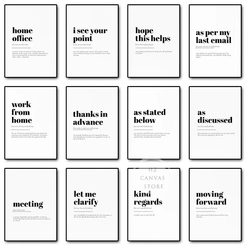 Home Office Definition Poster – Canvas Wall Art Print with Funny Work-from-Home Quote, Minimalist Office Décor Gift