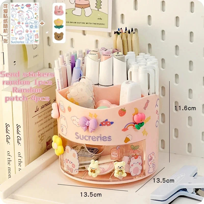 Cute Rotating Pen Holder with Drawer – Kawaii Stationery Storage Box Organizer for School & Office Desks - Image 5