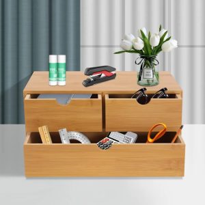 Bamboo Desk Organizer β Wooden Letter Tray with Drawers & Mini Shelf for Office Utensils and Storage